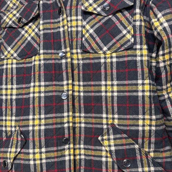 Tilt Plaid Hooded Quilted Jacket Size Medium Black Yellow Flannel Coat - Picture 6 of 7